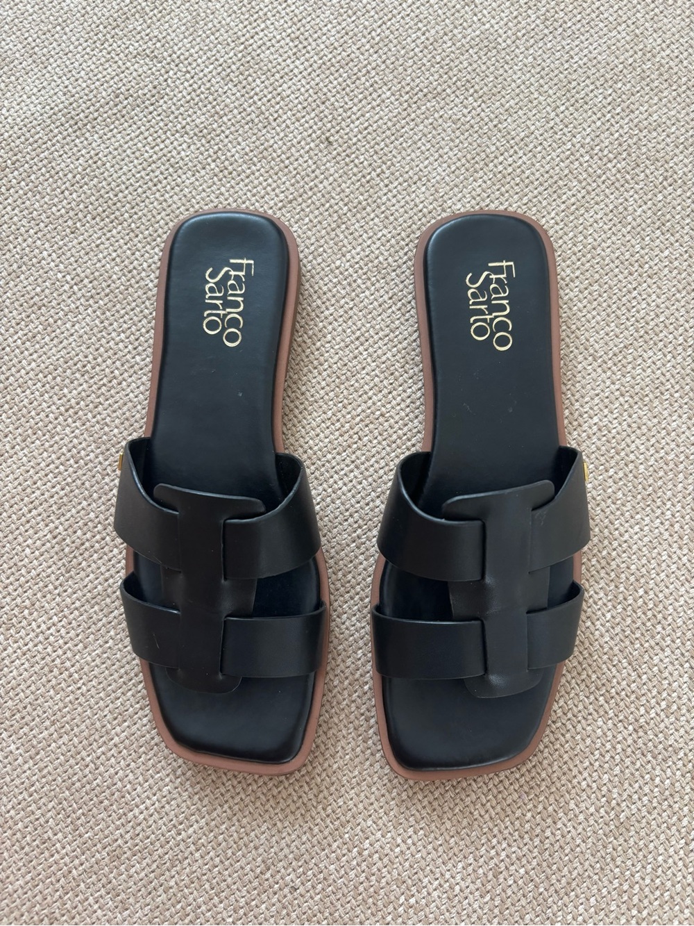 Franco Sarto Black Leather Woven Slide Mules